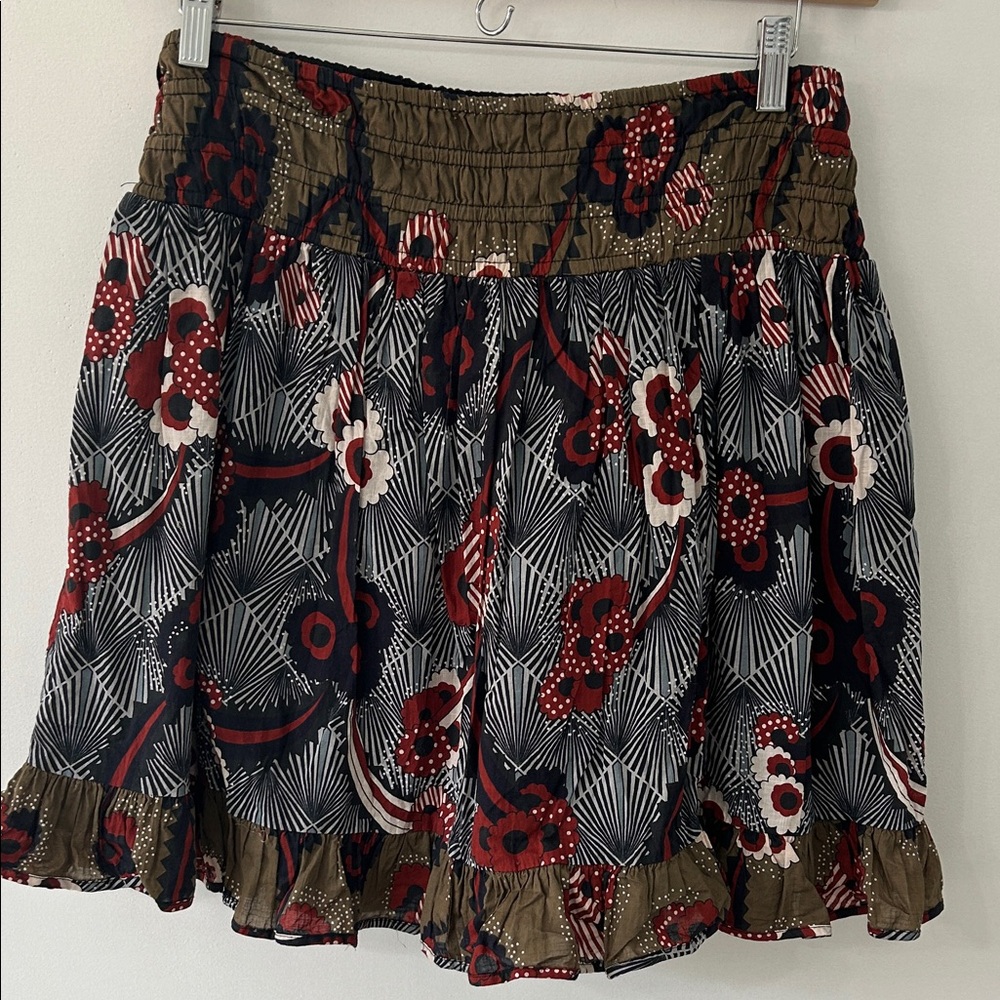 Letmebe by Anthropologie Dark Floral Ruffled Mini Skirt Smocked Elastic Waist XL
